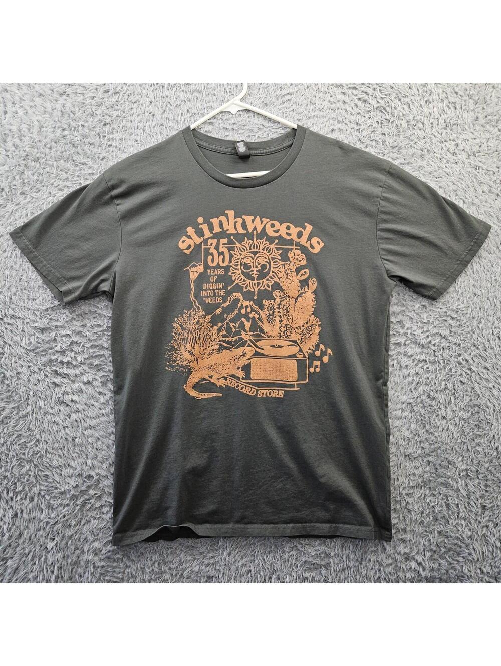 Stinkweeds Records T Shirt Men Large Green 35th Anniversary Arizona Independent